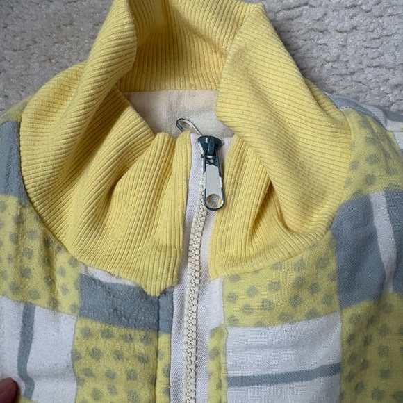 Vintage unbranded soft cozy terry knit bomber jacket with patchwork print, sz S - Picture 7 of 9